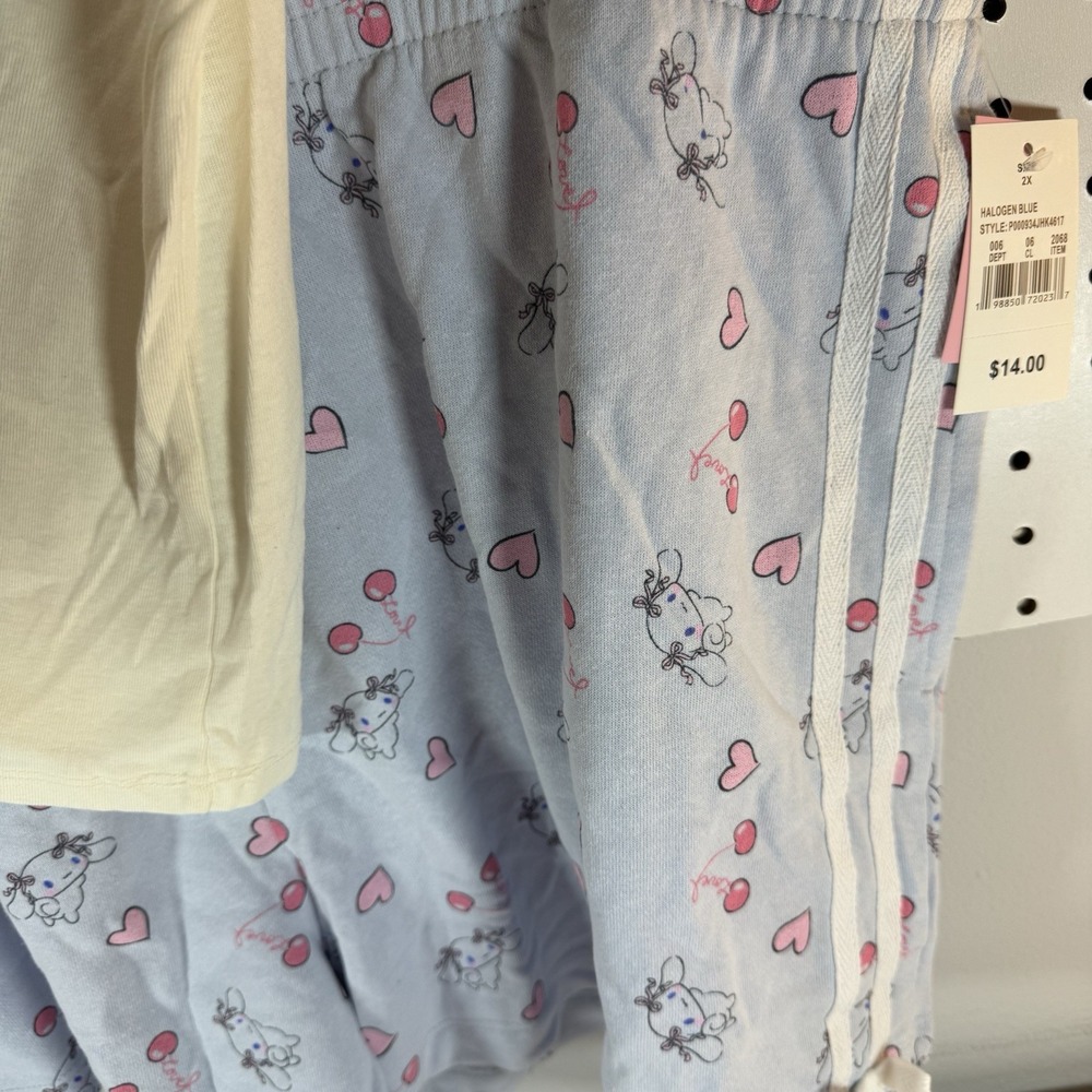 NWT Sanrio Cinnamoroll Loungewear Set 2XL Cream Blue Ringer Tee & Shorts - Picture 5 of 9